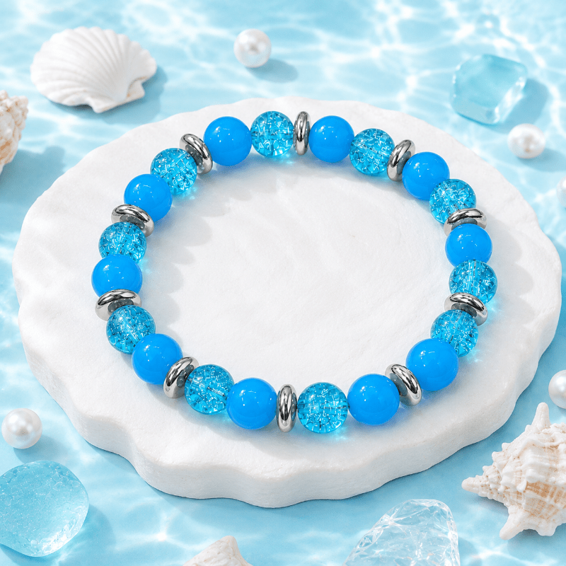 Oceanic Style Blue Round Bead Bracelet, Summer Fashion